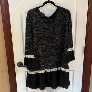 Black and Gray Tunic with Lace Trim